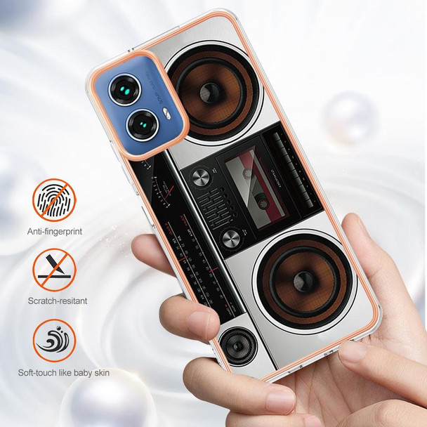 For Motorola Moto G34 Electroplating Marble Dual-side IMD Phone Case(Retro Radio)