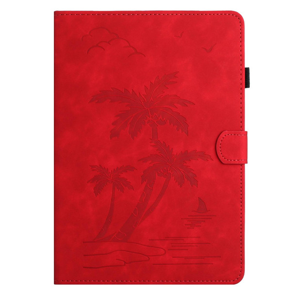 For Amazon Kindle Fire HD8 2022/2020 Coconut Tree Embossed Smart Leather Tablet Case(Red)