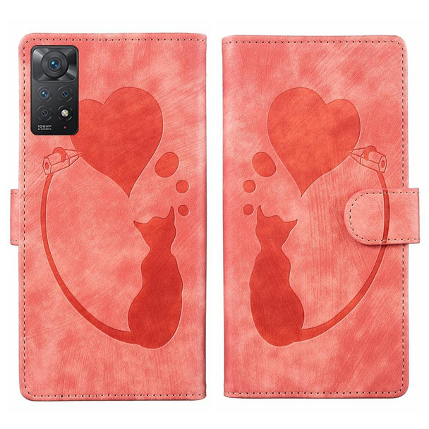 For Xiaomi Redmi Note 11 Pro 5G Pen Heart Cat Embossed Leather Phone Case(Orange)