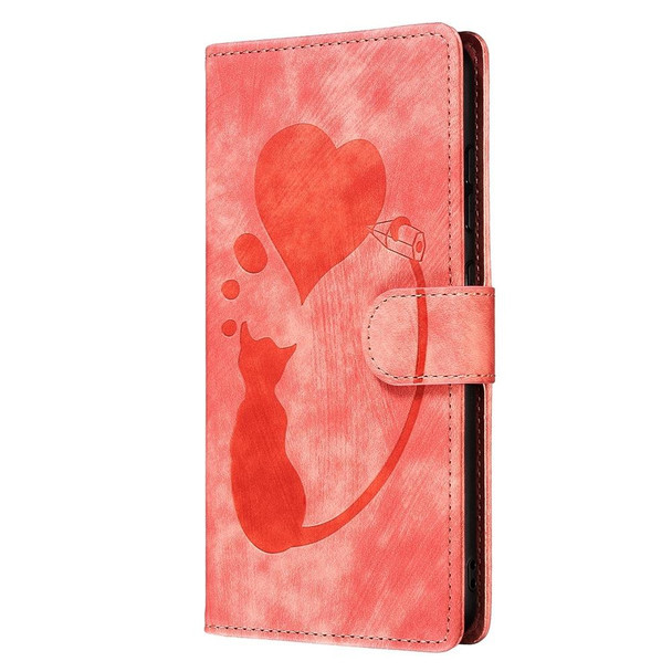 For Xiaomi Redmi Note 11 Pro 5G Pen Heart Cat Embossed Leather Phone Case(Orange)