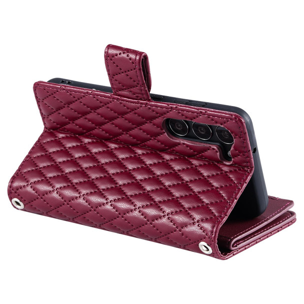 For Samsung Galaxy S23 5G Glitter Lattice Zipper Wallet Leather Phone Case(Wine Red)