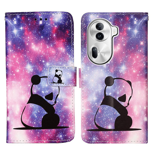 For OPPO Reno11 Pro 5G Global Colored Drawing Pattern Plain Weave Leather Phone Case(Baby Panda)