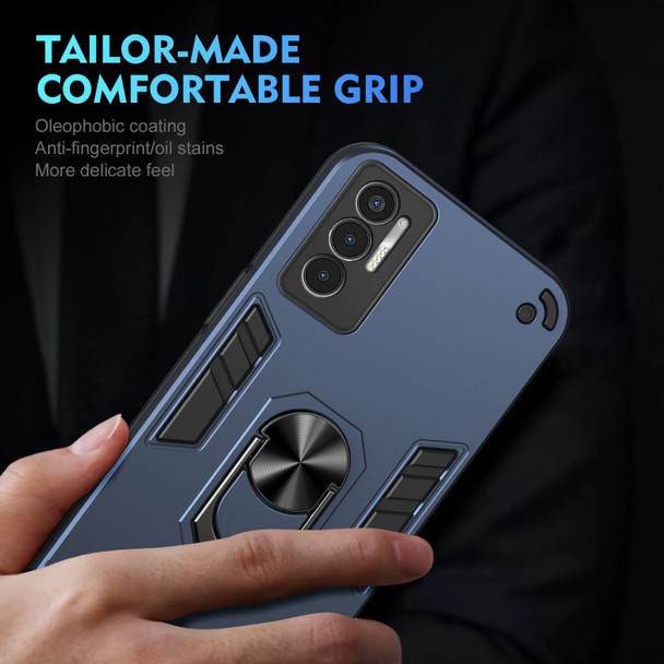 For Tecno Pova 3 Shockproof Metal Ring Holder Phone Case(Blue)
