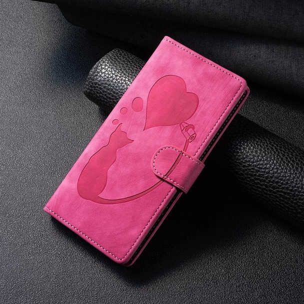 For Xiaomi Redmi Note 11S 4G / Note 12S Pen Heart Cat Embossed Leather Phone Case(Pink)