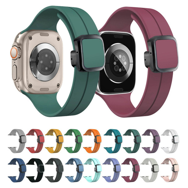 For Apple Watch 38mm Magnetic Square Buckle Silicone Watch Band(Lilacs Purple)