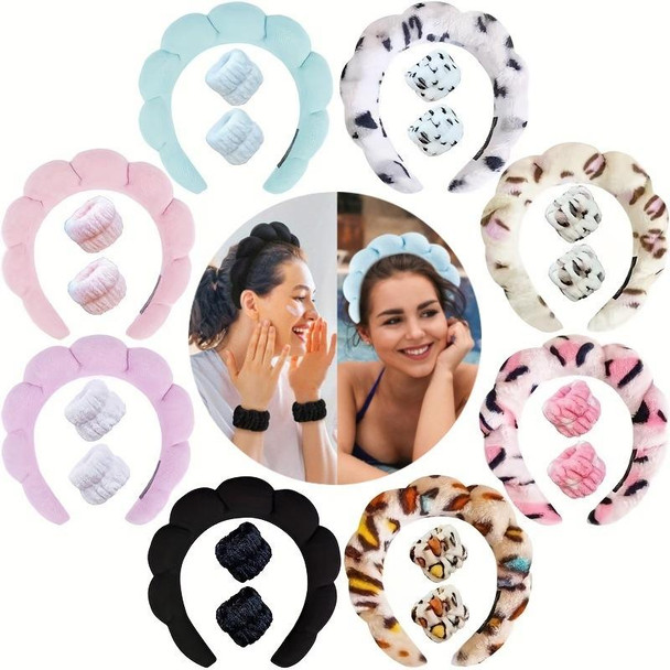 6 In 1 Spa Headbands Hair Claw Clips Set For Women Girls Facial Makeup Turban(Pink)