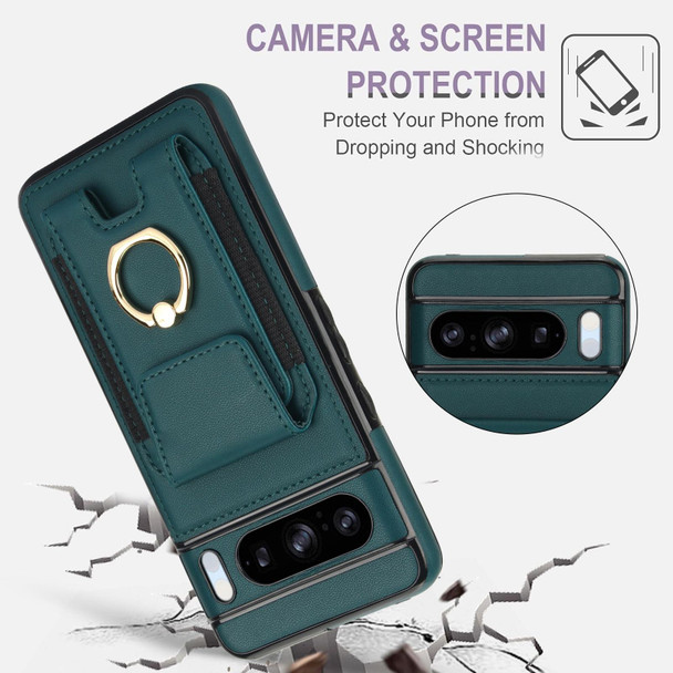 For Google Pixel 8 Elastic Card Bag Ring Holder Phone Case(Dark Green)