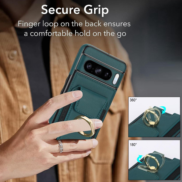 For Google Pixel 8 Elastic Card Bag Ring Holder Phone Case(Dark Green)