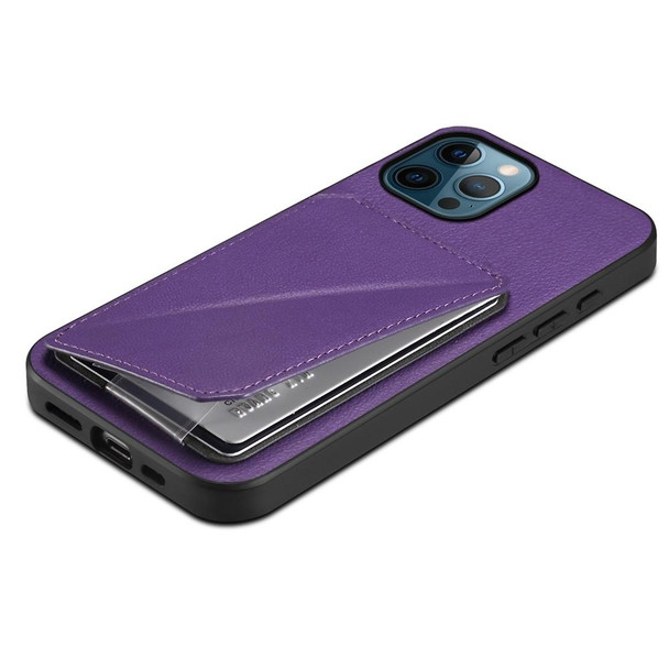 For iPhone 12 Pro D04 Calf Texture Dual Card Slot Holder Phone Case(Purple)