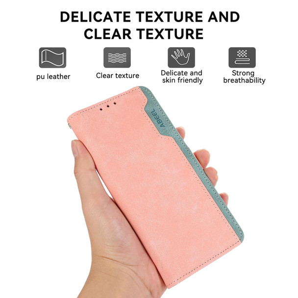 For Samsung Galaxy S21+ 5G ABEEL Color Block Magnetic RFID Leather Phone Case(Pink-Cyan)