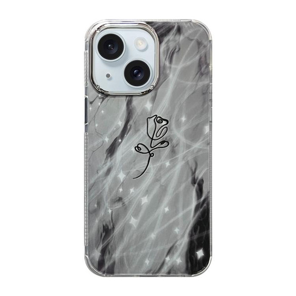 For iPhone 15 Cooling Flash Feather TPU + PC Phone Case(Brief Rose)