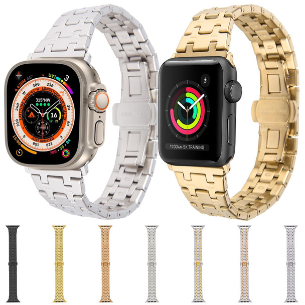 For Apple Watch 42mm Double T Stainless Steel Watch Band(Gold)