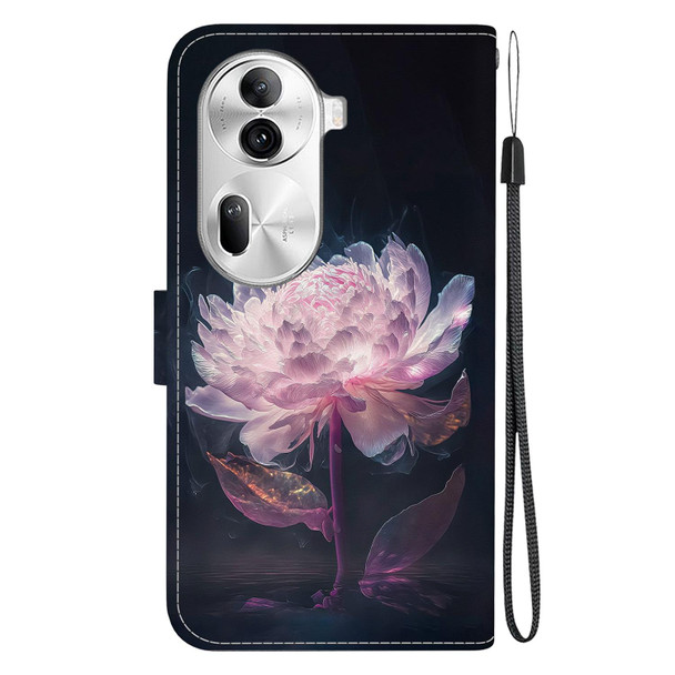 For OPPO Reno11 Pro 5G Global Crystal Texture Colored Drawing Leather Phone Case(Purple Peony)