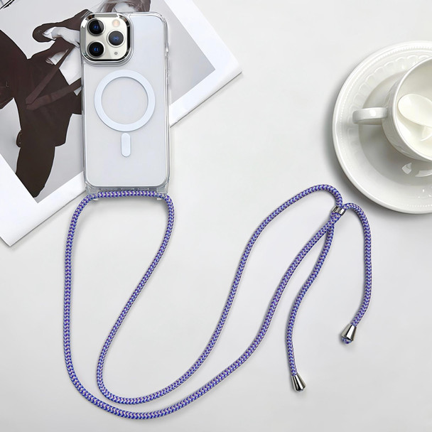 For iPhone 11 Pro Max MagSafe Magnetic PC + TPU Phone Case with Lanyard(Purple Blue Apricot)