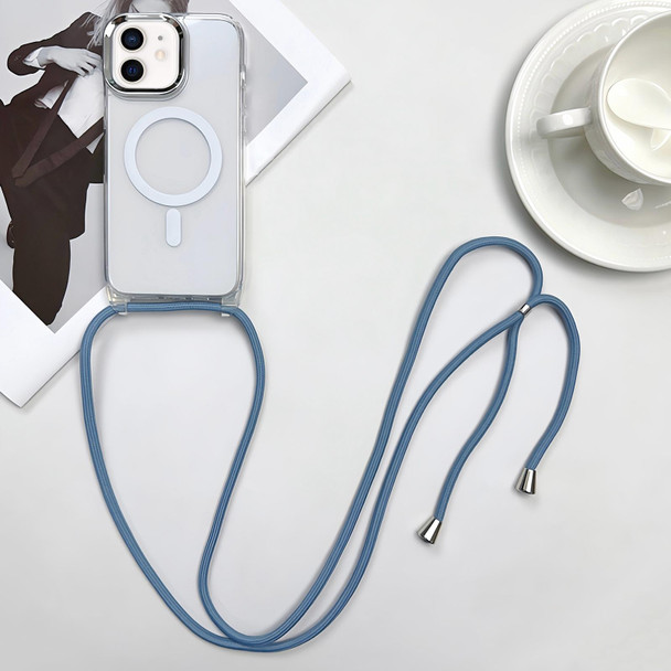 For iPhone 11 MagSafe Magnetic PC + TPU Phone Case with Lanyard(Grey Blue)