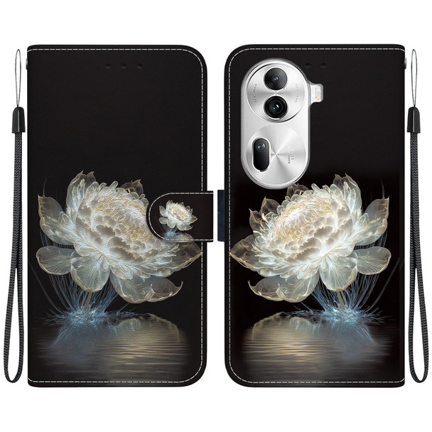 For OPPO Reno11 Pro 5G Global Crystal Texture Colored Drawing Leather Phone Case(Crystal Peony)