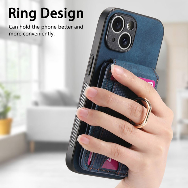 For iPhone X / XS Retro Splitable Magnetic Stand Card Bag Leather Phone Case(Blue)