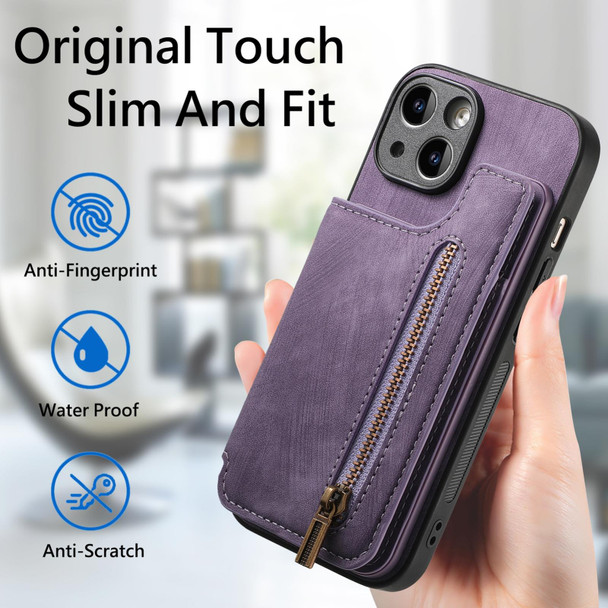 For iPhone 7 / 8/ SE 2022 Retro Leather Zipper Wallet Back Phone Case(Purple)