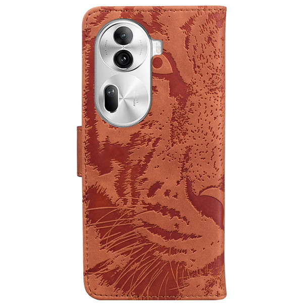 For OPPO Reno11 Pro 5G Global Tiger Embossing Pattern Flip Leather Phone Case(Brown)