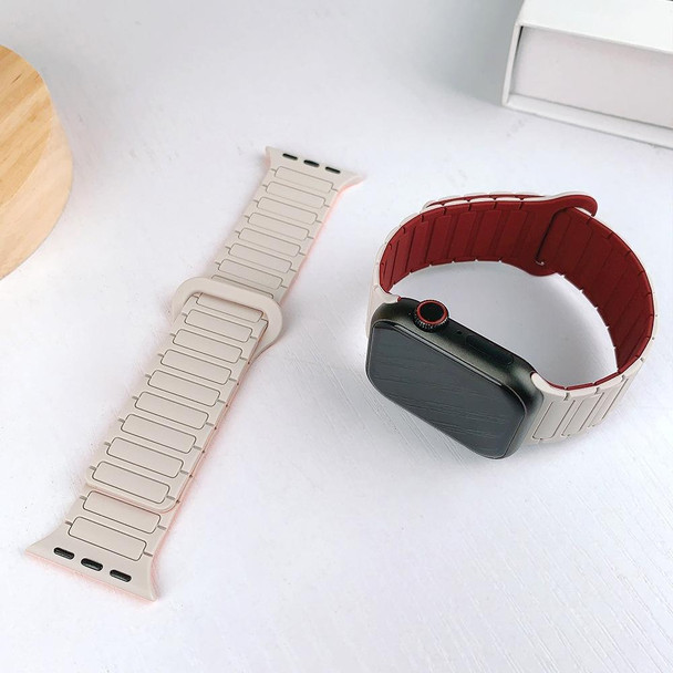 For Apple Watch Series 2 42mm I-Shaped Magnetic Silicone Watch Band(Black Red)