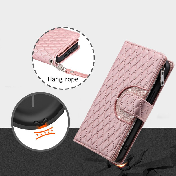 For Xiaomi Redmi 13C 4G/5G Glitter Lattice Zipper Wallet Leather Phone Case(Rose Gold)