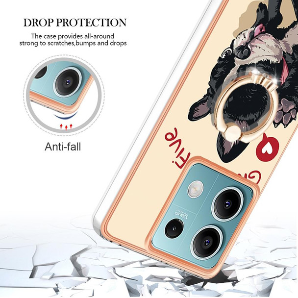 For Xiaomi Redmi Note 13 5G Global Electroplating Dual-side IMD Phone Case with Ring Holder(Lucky Dog)