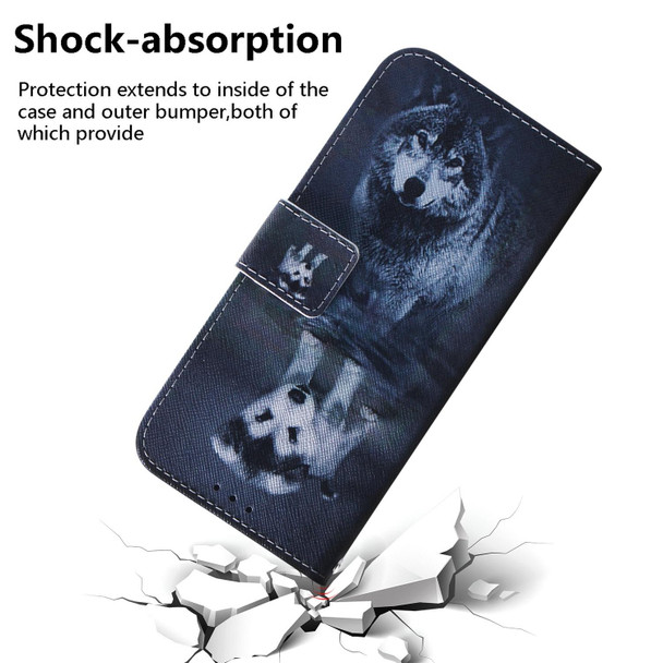 For Realme 12+ Coloured Drawing Flip Leather Phone Case(Wolf and Dog)