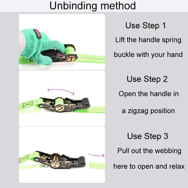 Motorcycle Ratchet Tensioner Cargo Bundling And Luggage Fixing Straps, Specification: Fluorescent Green 4m