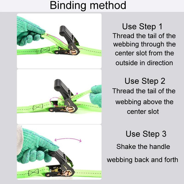 Motorcycle Ratchet Tensioner Cargo Bundling And Luggage Fixing Straps, Specification: Fluorescent Green 4m