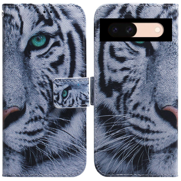 For Google Pixel 8a Coloured Drawing Flip Leather Phone Case(Tiger)