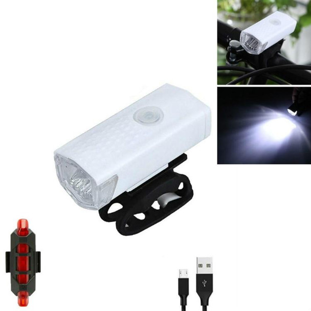Bicycle USB Charging Headlight Lighting Cycling Equipment, Color:White 2255 Light+928 Red Taillight