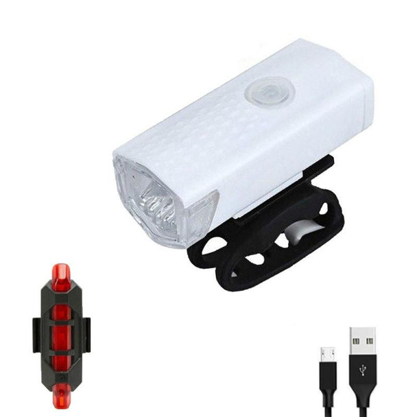 Bicycle USB Charging Headlight Lighting Cycling Equipment, Color:White 2255 Light+928 Red Taillight