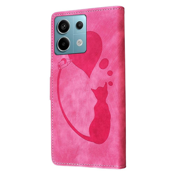 For Xiaomi Redmi Note 13 Pro 5G Pen Heart Cat Embossed Leather Phone Case(Pink)