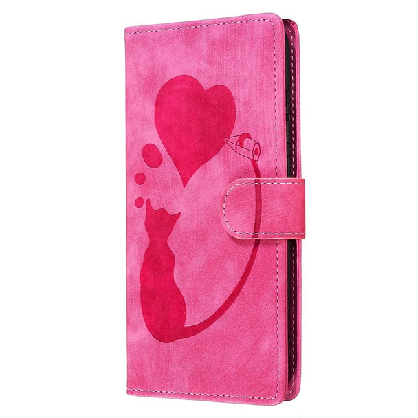 For Xiaomi Redmi Note 13 Pro 5G Pen Heart Cat Embossed Leather Phone Case(Pink)