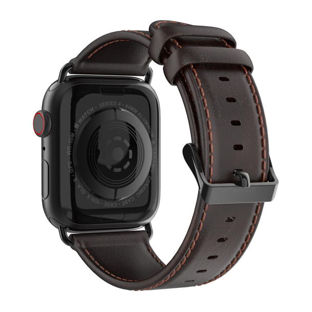 For Apple Watch SE 44mm DUX DUCIS Business Genuine Leather Watch Strap(Coffee)