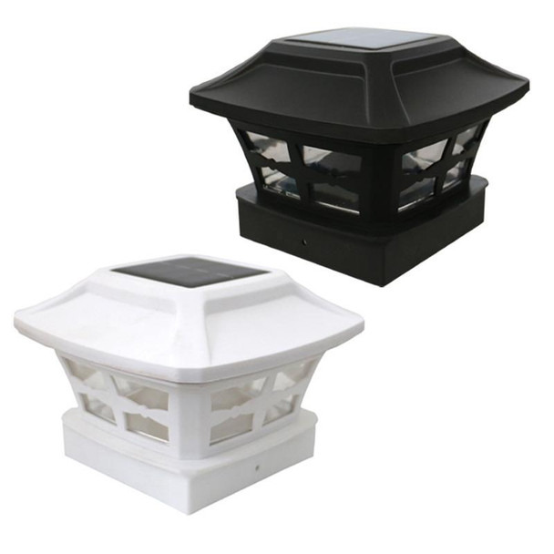 4 inch Outdoor Solar Column Lamp White + Warm White Light Garden Lamp(Black )