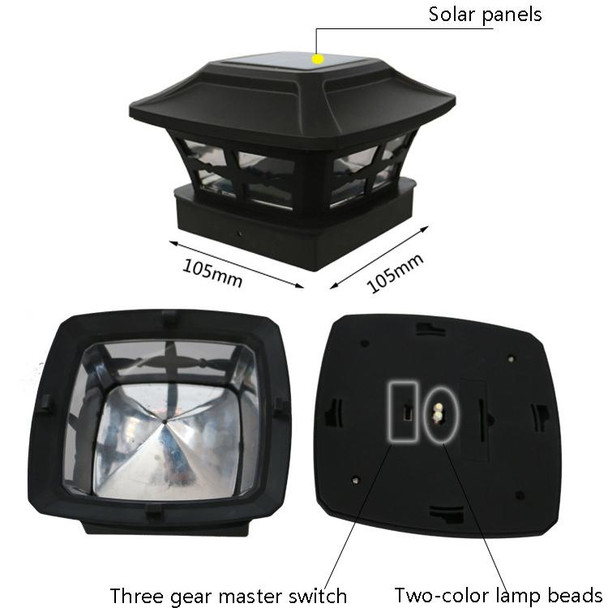 4 inch Outdoor Solar Column Lamp White + Warm White Light Garden Lamp(Black )