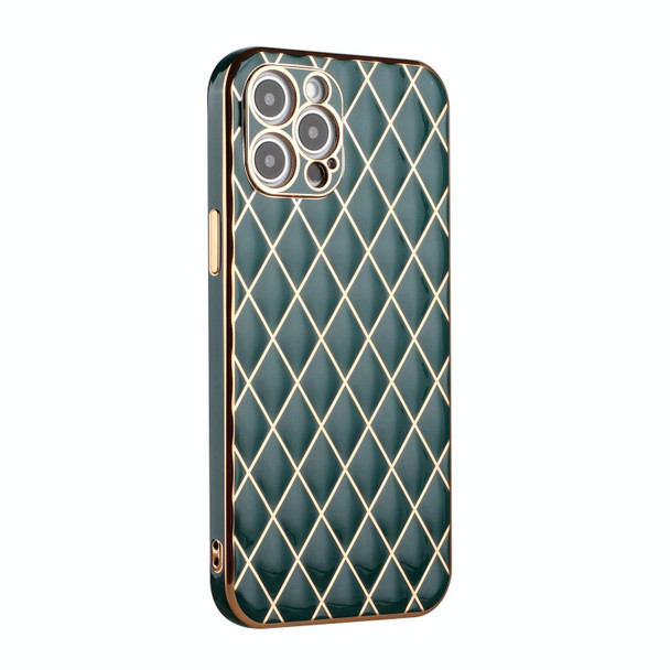 Electroplated Rhombic Pattern Sheepskin TPU Protective Case - iPhone 12 Pro(Dark Green)