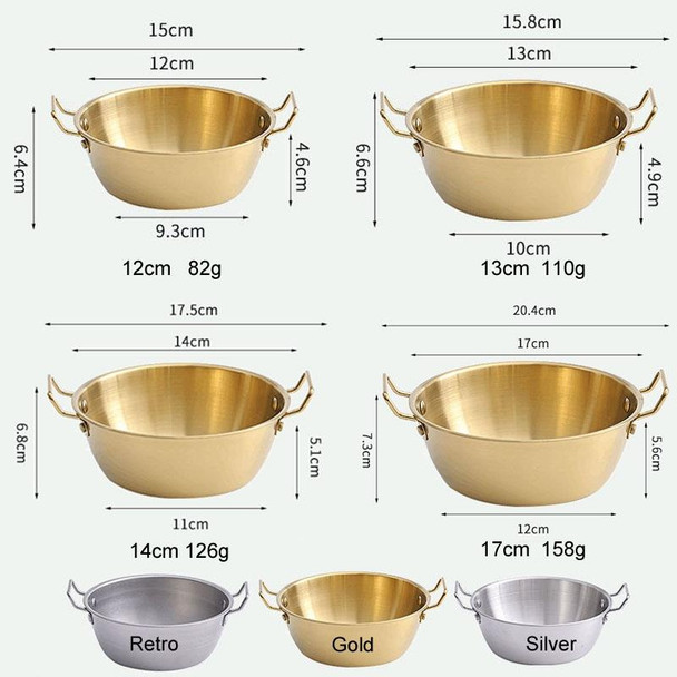 17cm 304 Stainless Steel Thickened Double Ear Soup Bowl Snack Bowl Fried Chicken Bowl(Gold)