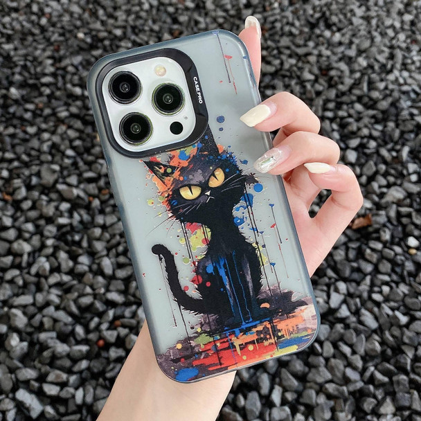 For iPhone 12 Painted Color Ink Animals TPU Phone Case(Black Cat)