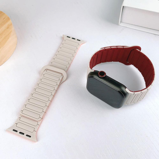 For Apple Watch Series 7 41mm I-Shaped Magnetic Silicone Watch Band(Starlight Wine Red)