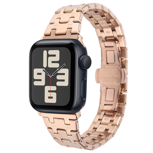 For Apple Watch SE 2023 40mm Double T Stainless Steel Watch Band(Rose Gold)