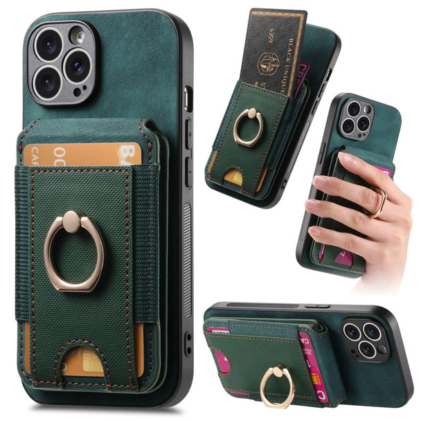 For iPhone 15 Pro Retro Splitable Magnetic Stand Card Bag Leather Phone Case(Green)