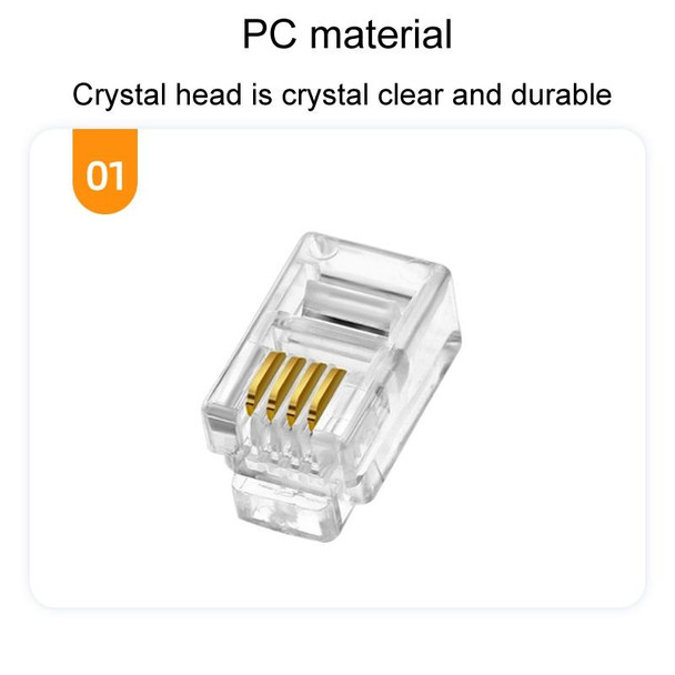 1000pcs /Pack 2-Pronged Gold-Plated 4P4C Telephone Crystal Heads 4 Core Handset RJ9 Cable Connector