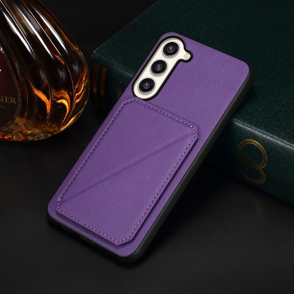 For Samsung Galaxy S23+ 5G D04 Calf Texture Dual Card Slot Holder Phone Case(Purple)