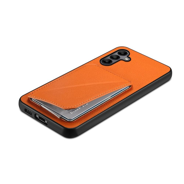 For Samsung Galaxy A05s D04 Calf Texture Dual Card Slot Holder Phone Case(Orange)