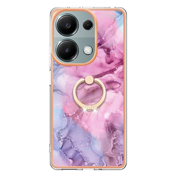 For Xiaomi Redmi Note 13 Pro 4G/Poco M6 Pro 4G Electroplating Marble Dual-side IMD Phone Case with Ring(Pink 013)