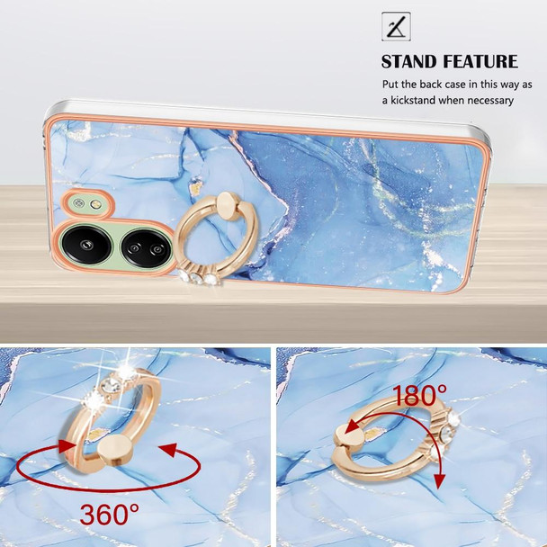 For Xiaomi Redmi 13C 4G Electroplating Marble Dual-side IMD Phone Case with Ring(Blue 018)