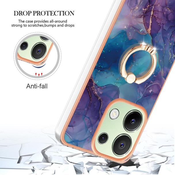 For Xiaomi Redmi Note 13 4G Global Electroplating Marble Dual-side IMD Phone Case with Ring(Purple 016)