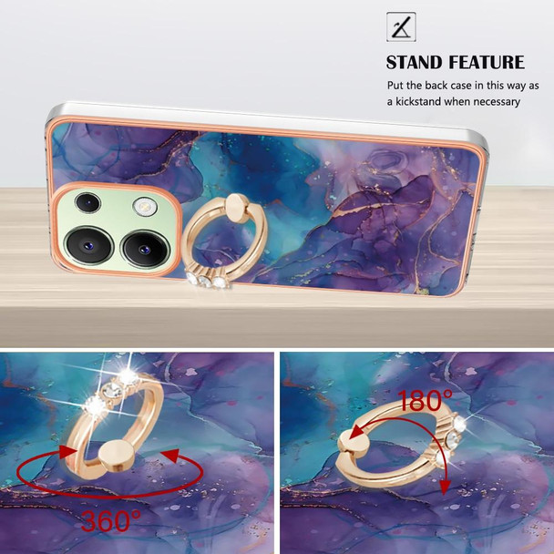 For Xiaomi Redmi Note 13 4G Global Electroplating Marble Dual-side IMD Phone Case with Ring(Purple 016)